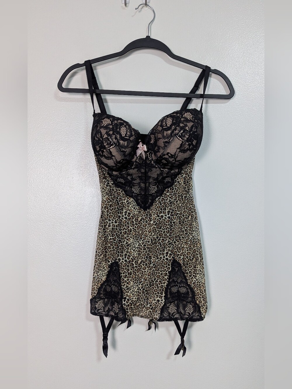 Victoria's Secret Leopard Animal Print Lace Garter Bustier Top Size 36D
